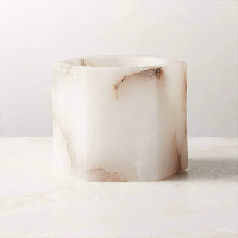 Alabaster Cube Candle Holder
