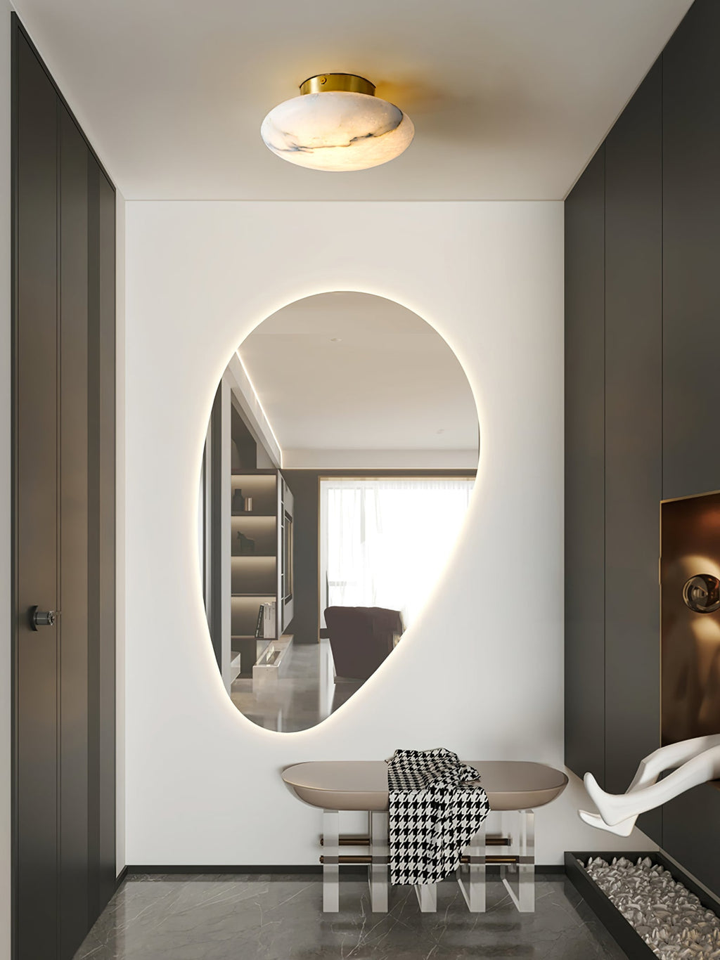 Alabaster Oval Ceiling Lamp