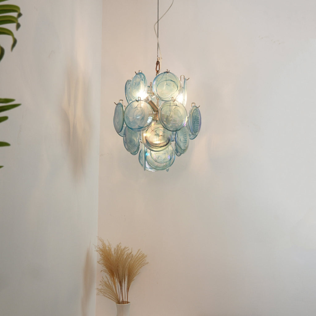 Blue Disc Glass Chandelier