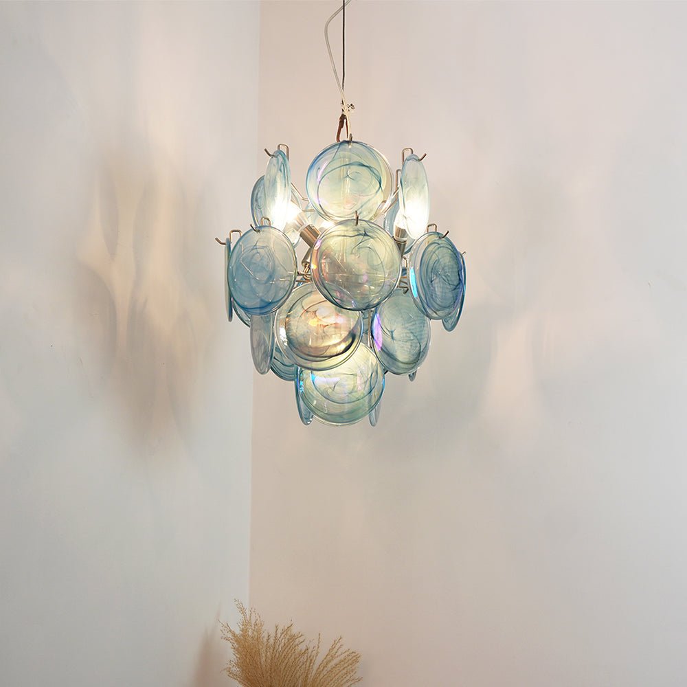 Blue Disc Glass Chandelier