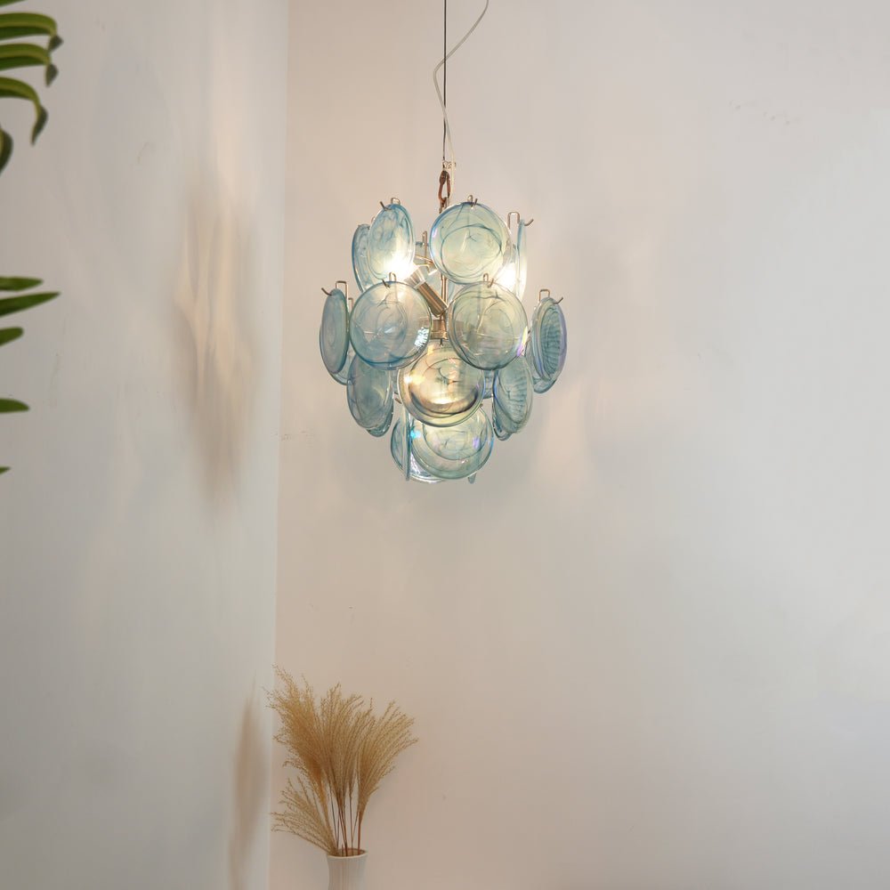 Blue Disc Glass Chandelier