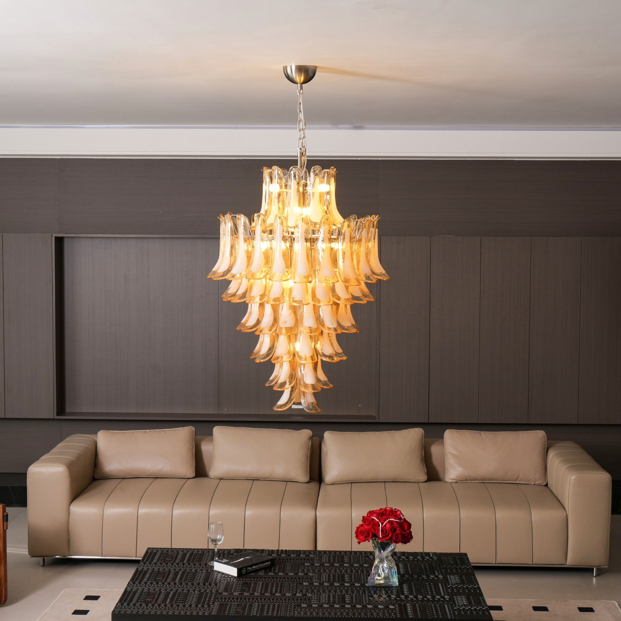 Amber Cloud Glass Petals Chandelier