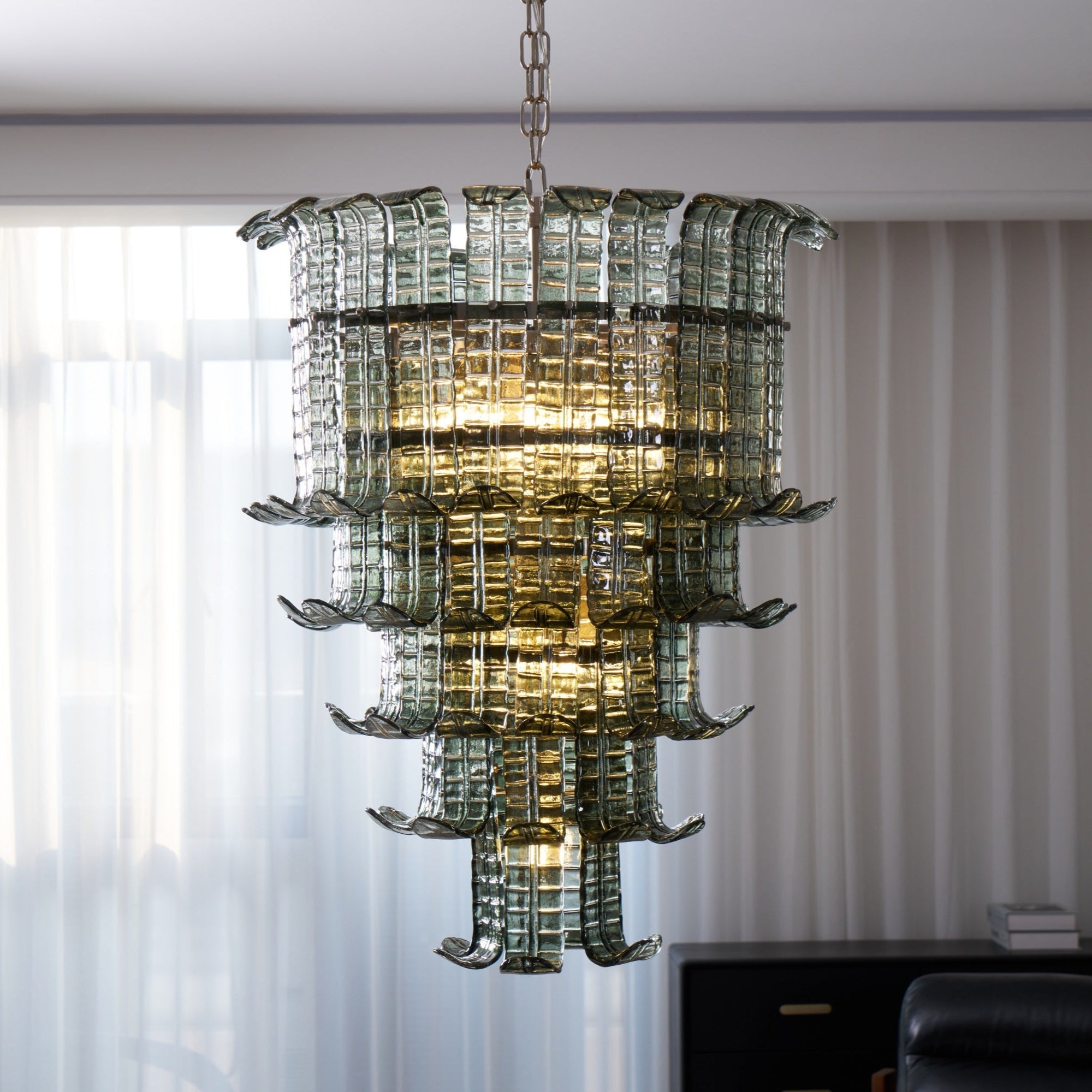 Cascade Glass Green Chandelier