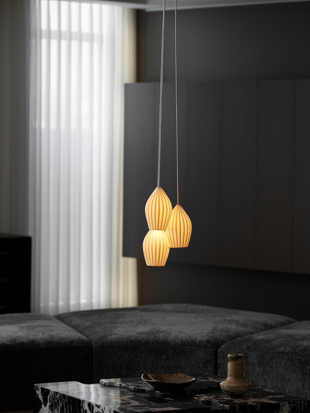 Ceramic Ribbed Pendant Light