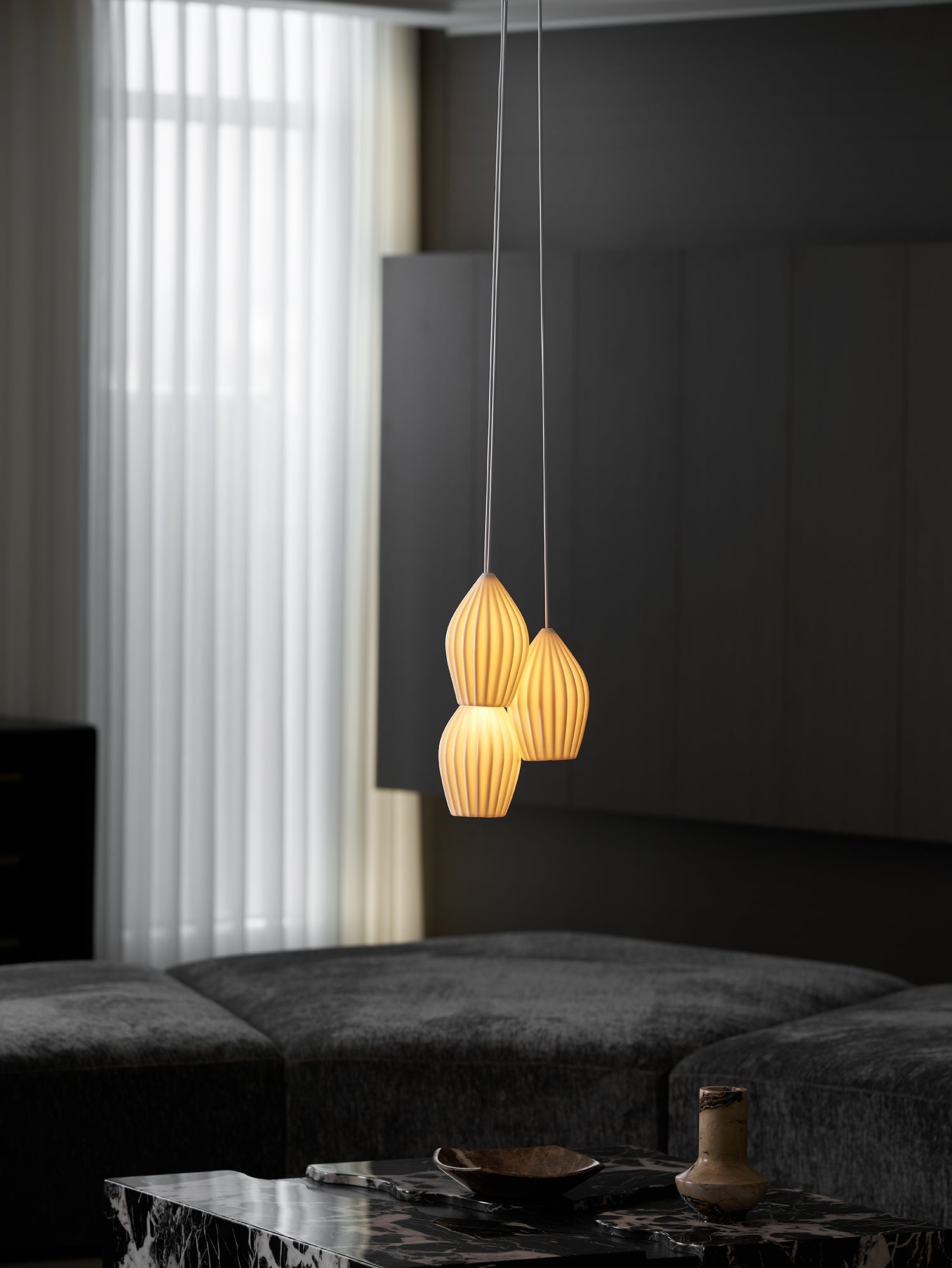 Ceramic Ribbed Pendant Light