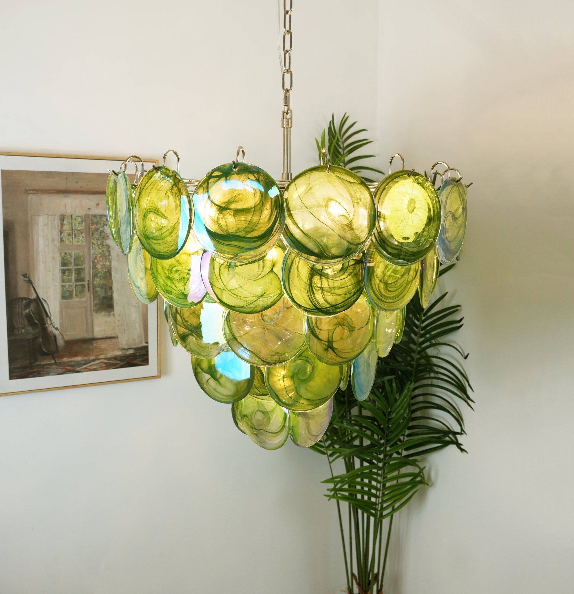 Green Glass Disc Chandelier