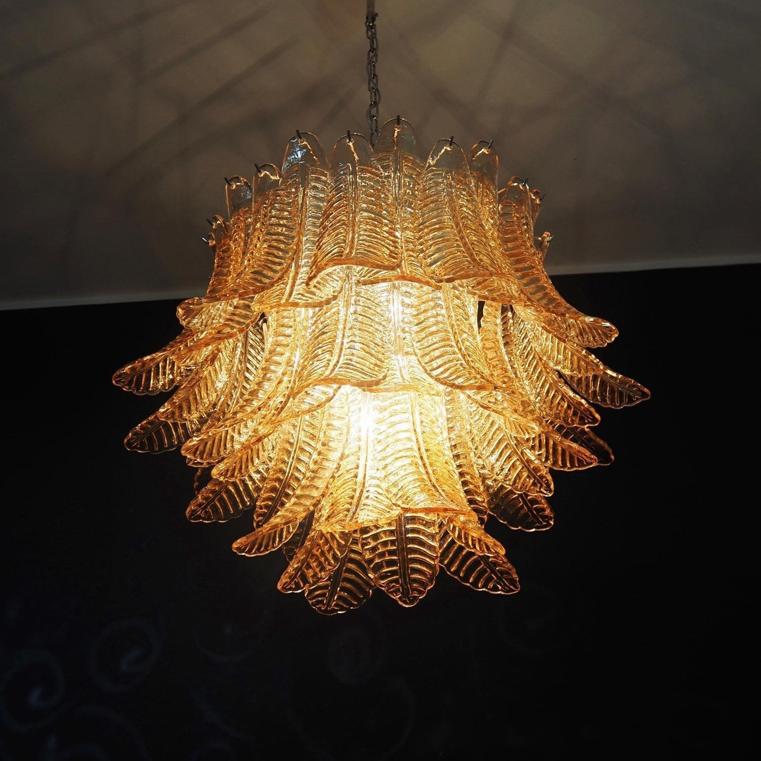 Amber Glass Leaf Chandelier
