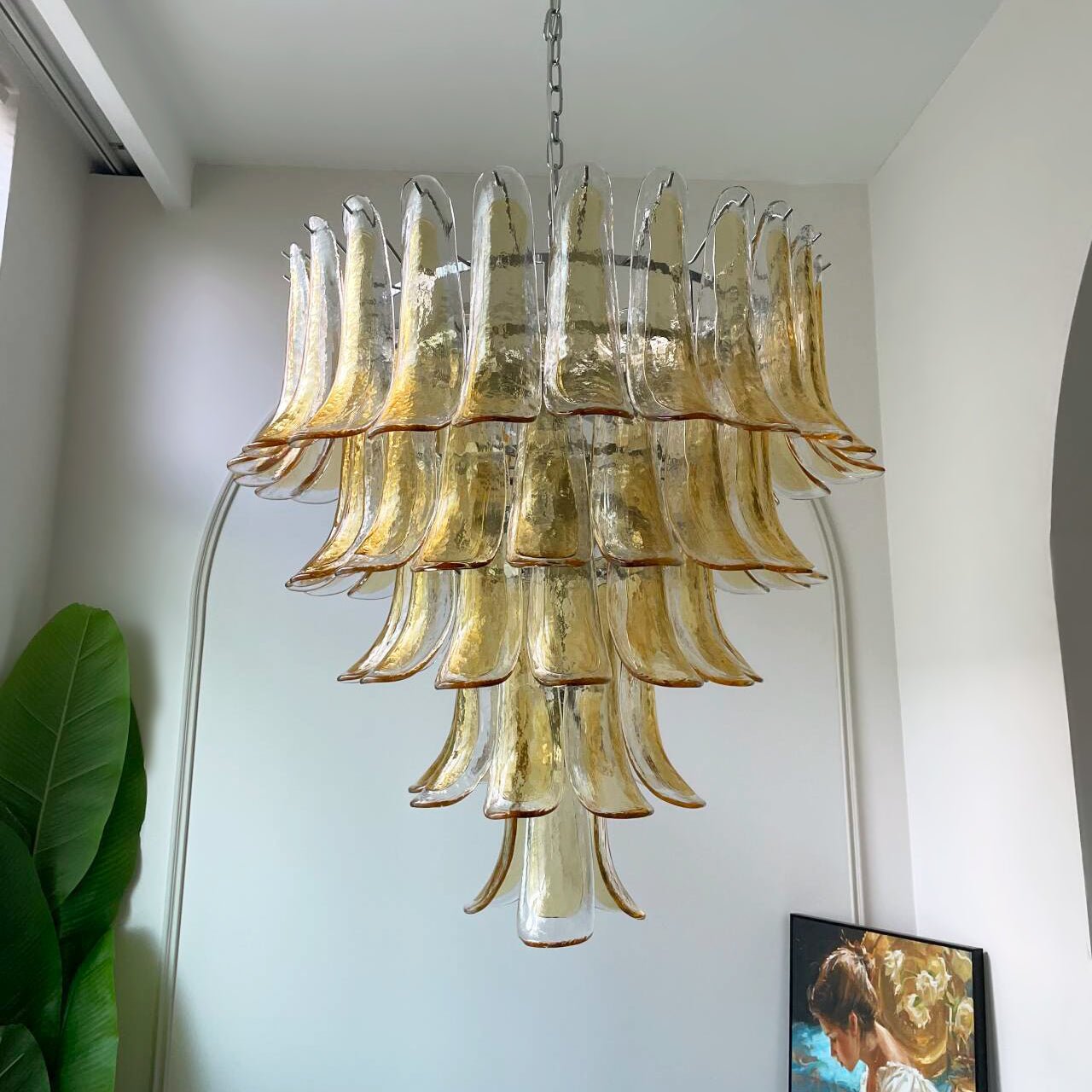 Amber Glass Petals Chandelier