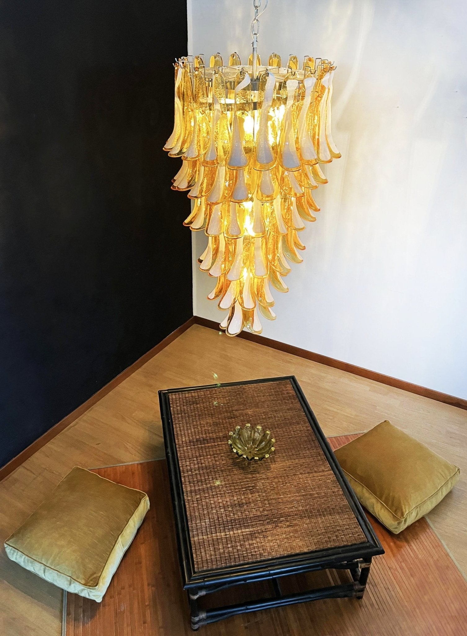 Glass Amber Petals Spiral Chandelier