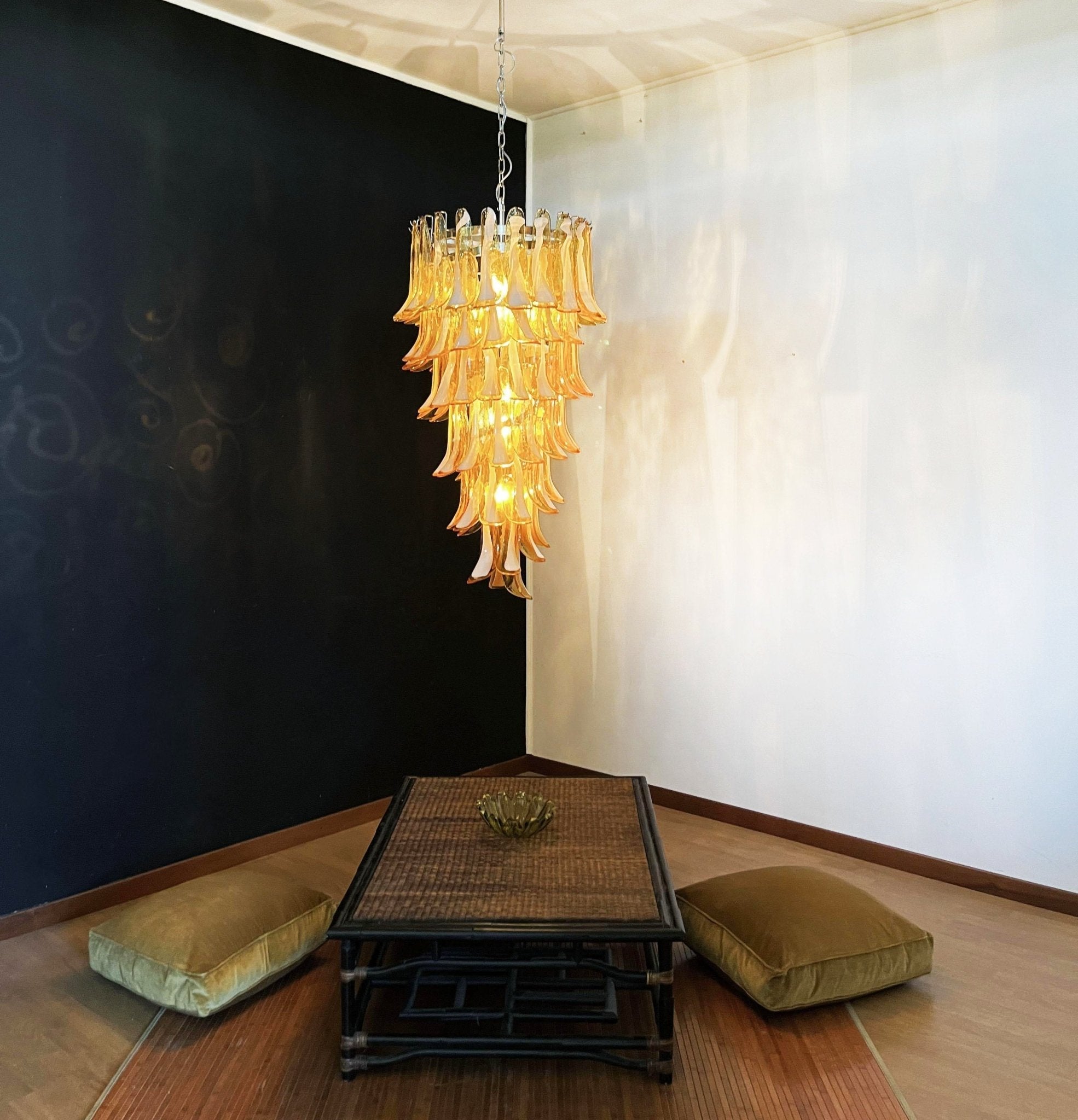 Glass Amber Petals Spiral Chandelier