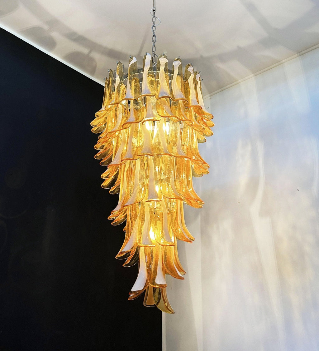 Glass Amber Petals Spiral Chandelier
