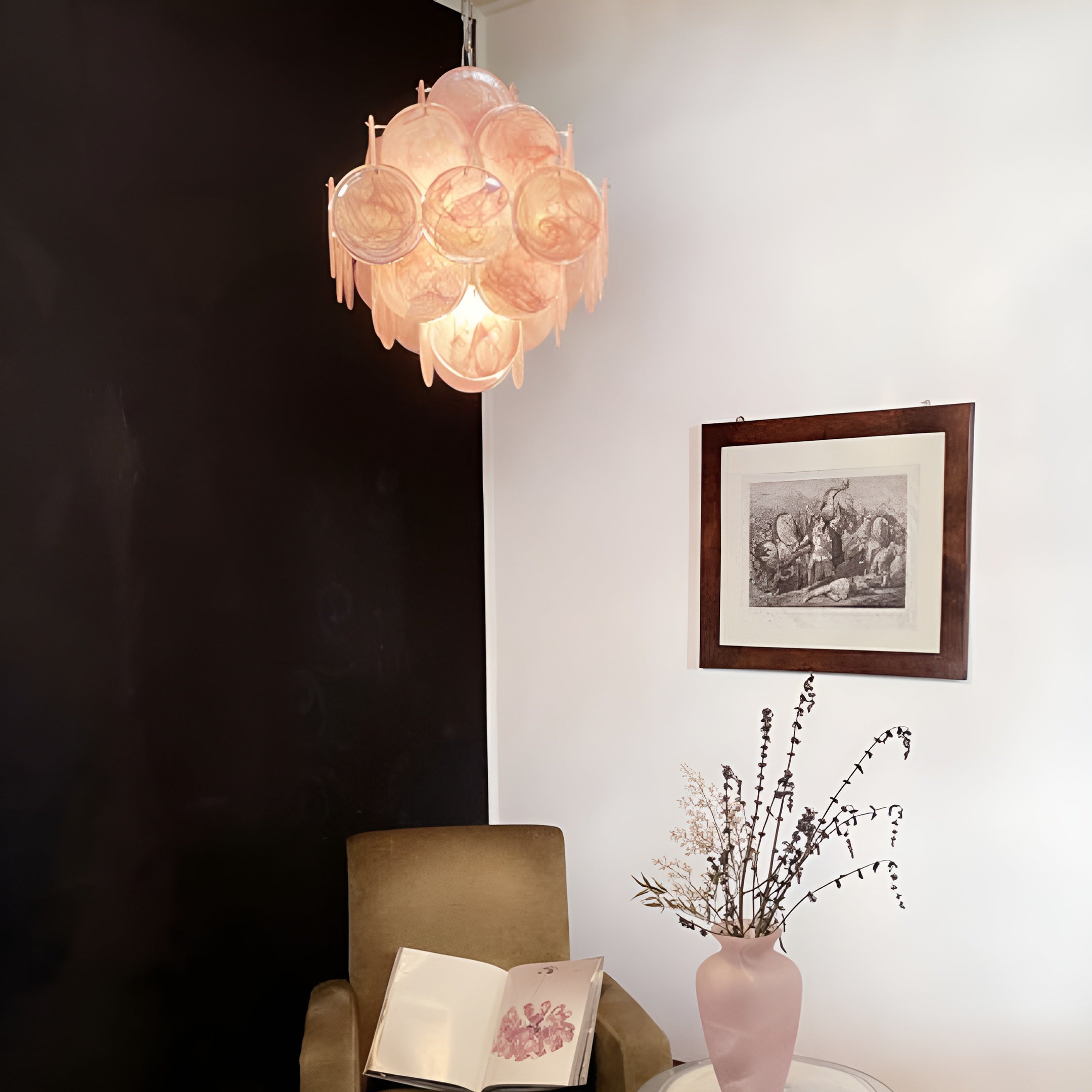 Glass Pink Disc Chandelier