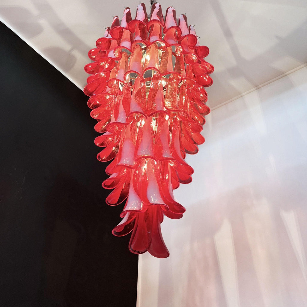 Glass Red Petals Spiral Chandelier
