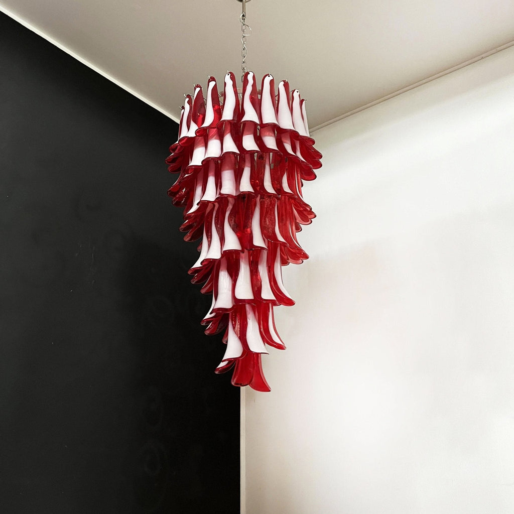 Glass Red Petals Spiral Chandelier
