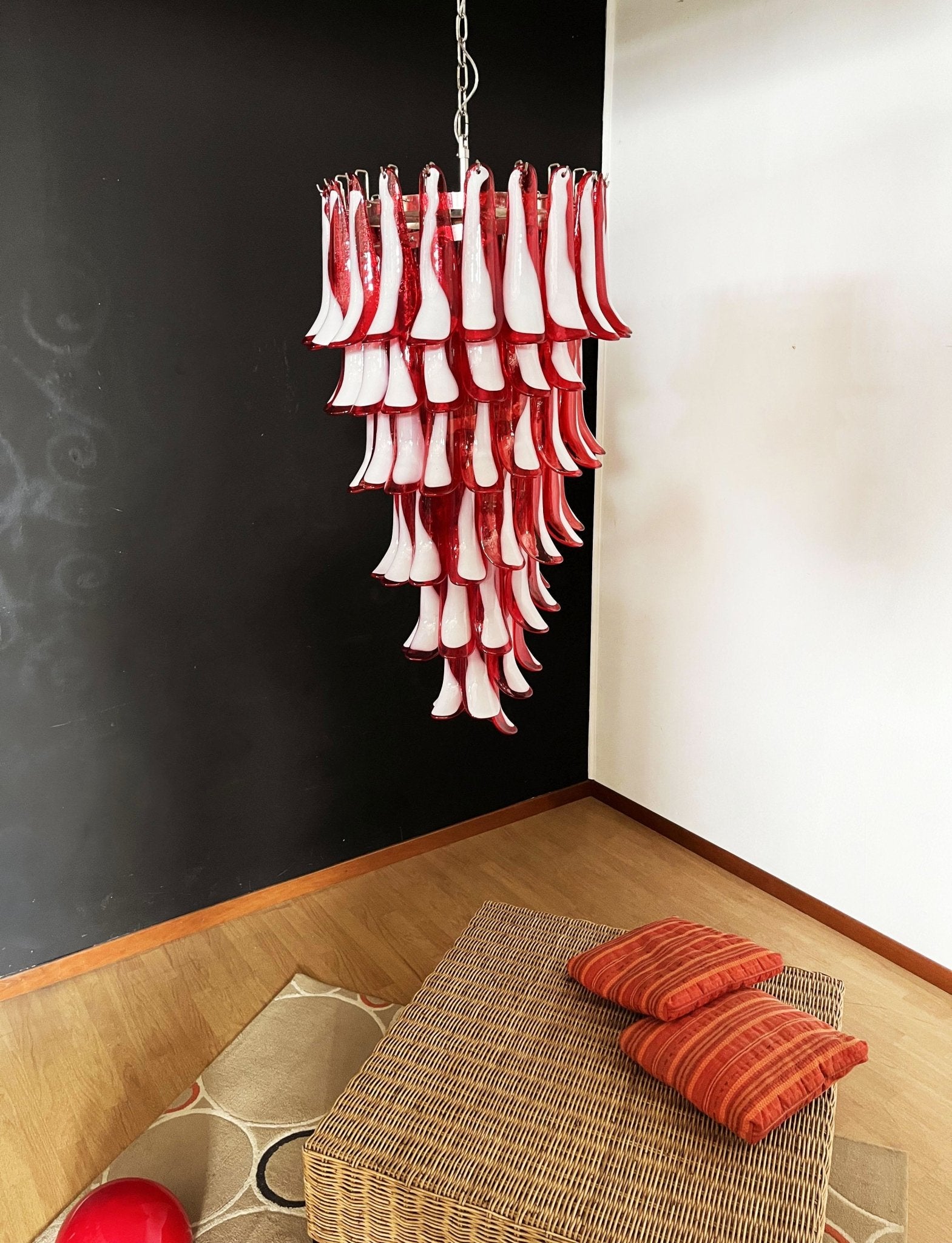 Glass Red Petals Spiral Chandelier