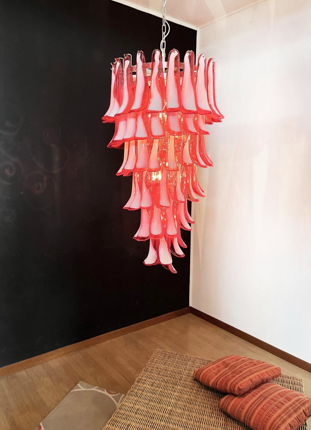 Glass Red Petals Spiral Chandelier